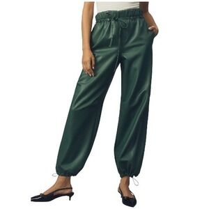 Pilcro x Anthropologie Faux Leather Pants Green High Rise‎ Parachute Petite LP